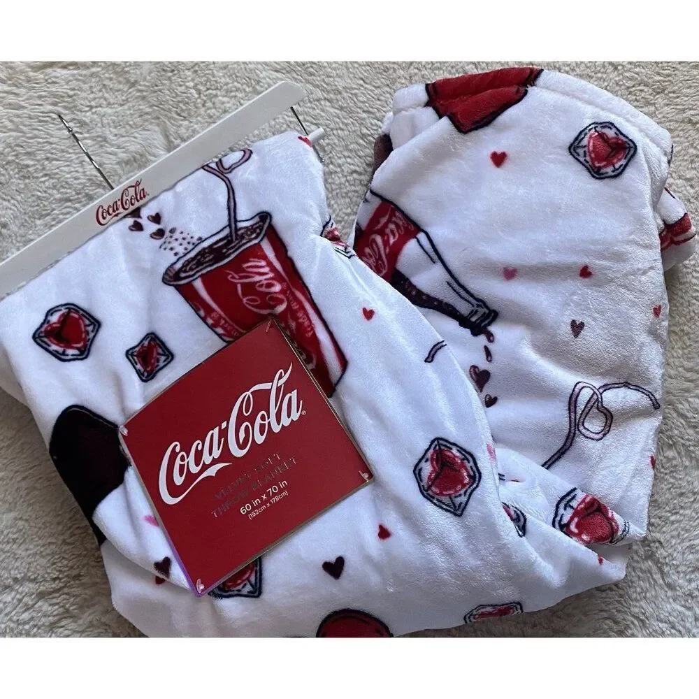 Coca Cola Bottle To Cup Heart Ice Cubes Valentines‎ Throw Blanket 60 X 70” NEW